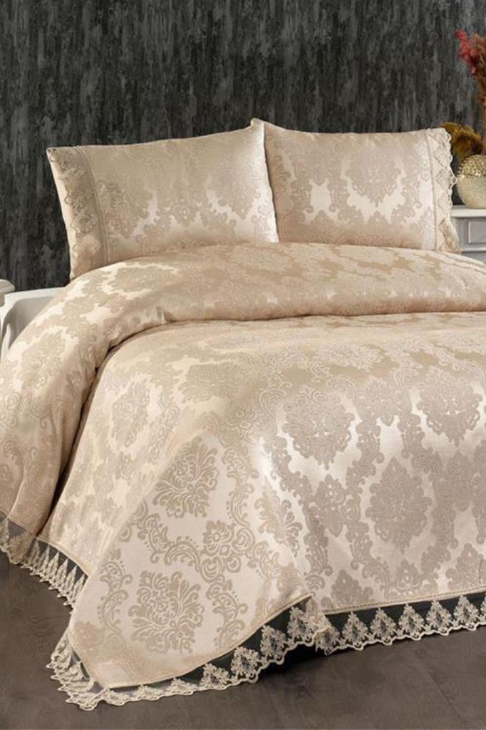 Demontis žinylkový přehoz přes postel, přikrývka 24x260 s povlakem na polštář, žakárová látka, plná velikost, dvojité cappucino