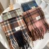 Tassel Mint Chocolate Color Plaid Scarf Plush Long Shawl Windproof Winter Cashmere Scarves  Girl