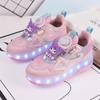 2024 Girls' LED Leather Roller Shoes: Double-Wheel, Removable, Children’s Skating Sneakers