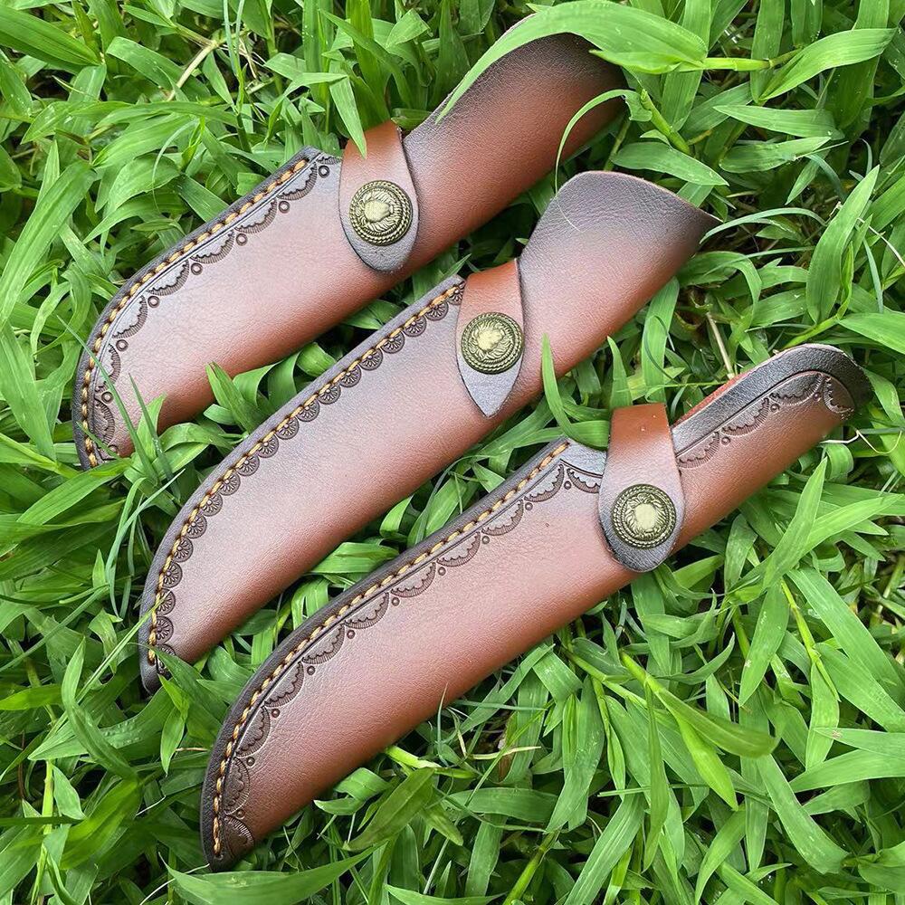 Two-Layer Cowhide Kitchen Knife and Sheath Set - Portable Outdoor Fruit Knife Set