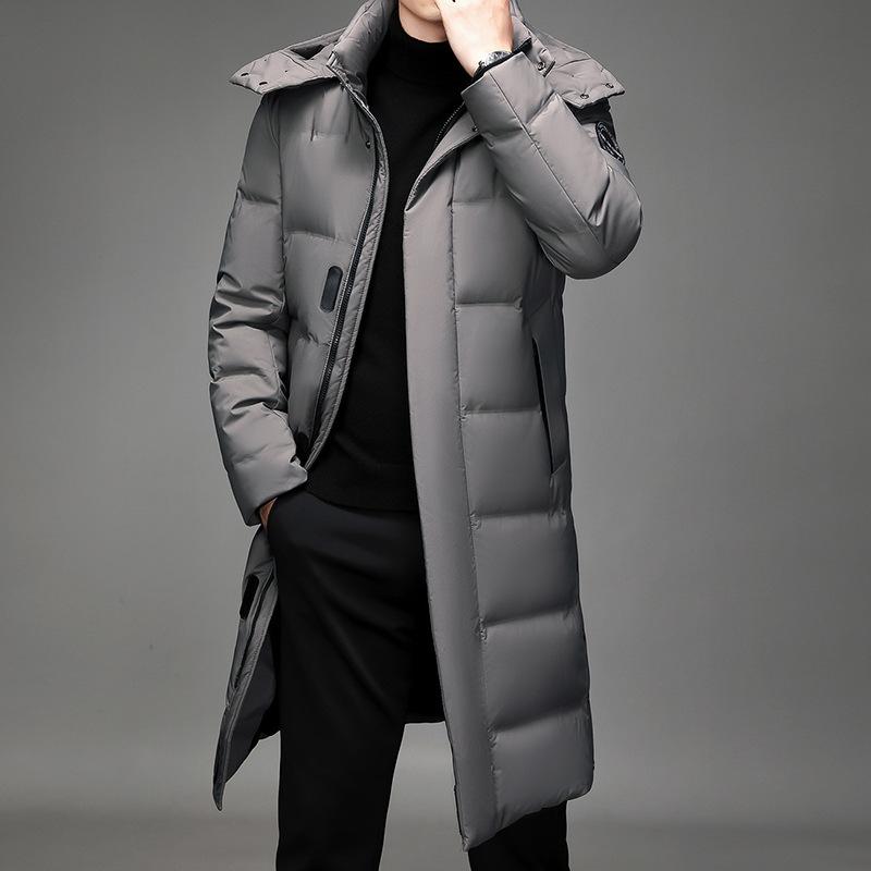 Winter Long Down Jacket Men's Light Fur Collar Hooded Windproof White Duck Down Warm Coat Korean Thick Snow Puffer Jacket