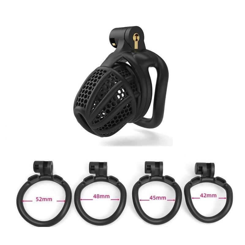 New Male Chastity Cage Device with 4 Cock Rings Set Penis Cage Ball Lock Chastity Belt Sex Toys for Men Couples Adult Supplies