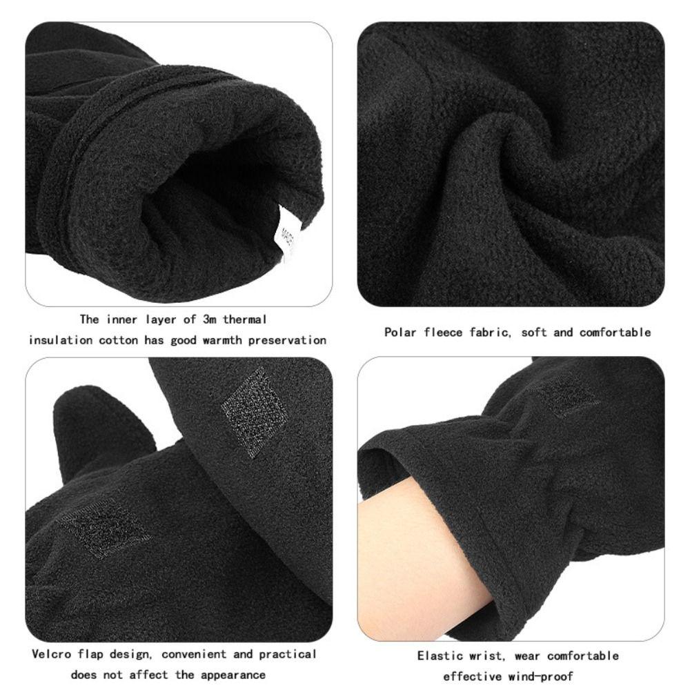 Windproof Winter Gloves Keep Warm Half Finger Flip Gloves Fingerless Convertible Mittens  Women