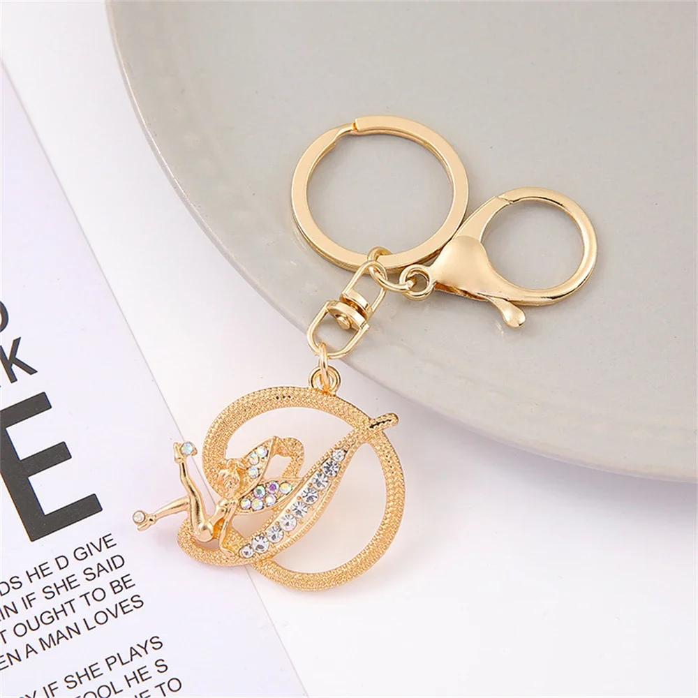 A-Z Rhinestone Elf Girl Letter Keychain Gold Color Initial Name Keyrings Girls Car Key Holder Handbag Purse Charms Decoration
