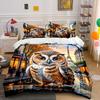 Owl On Parisian Autumn Street Print Bedding Set 1 Duvet Cover 2 Pillowcases for Adult and Children Luxury Gift Full Size