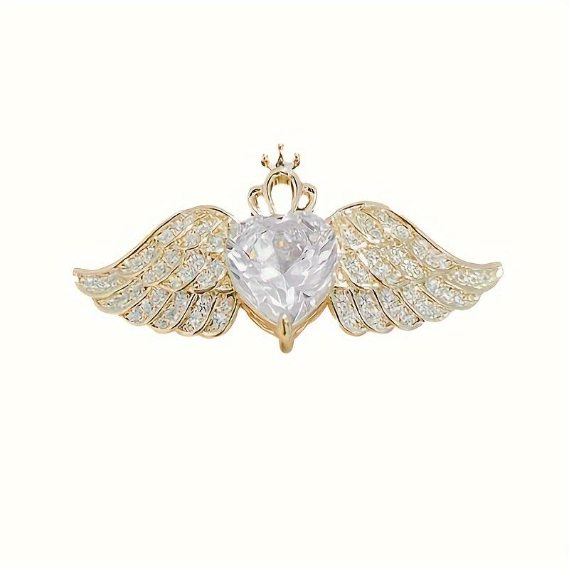 1Pc Elegant Angel Wings Crystal Brooch Pin For Women Perfect Accessory For Collars, Suits Sparkling Rhinestone Flower Badge