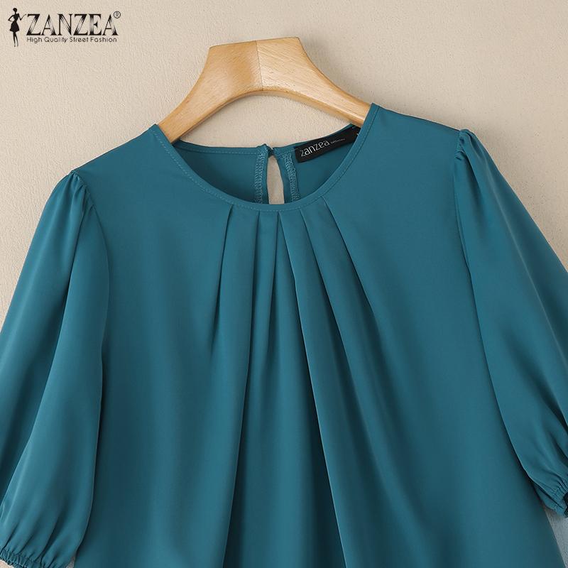 ZANZEA Women Casual Round Neck Summer Half Sleeve Blouse