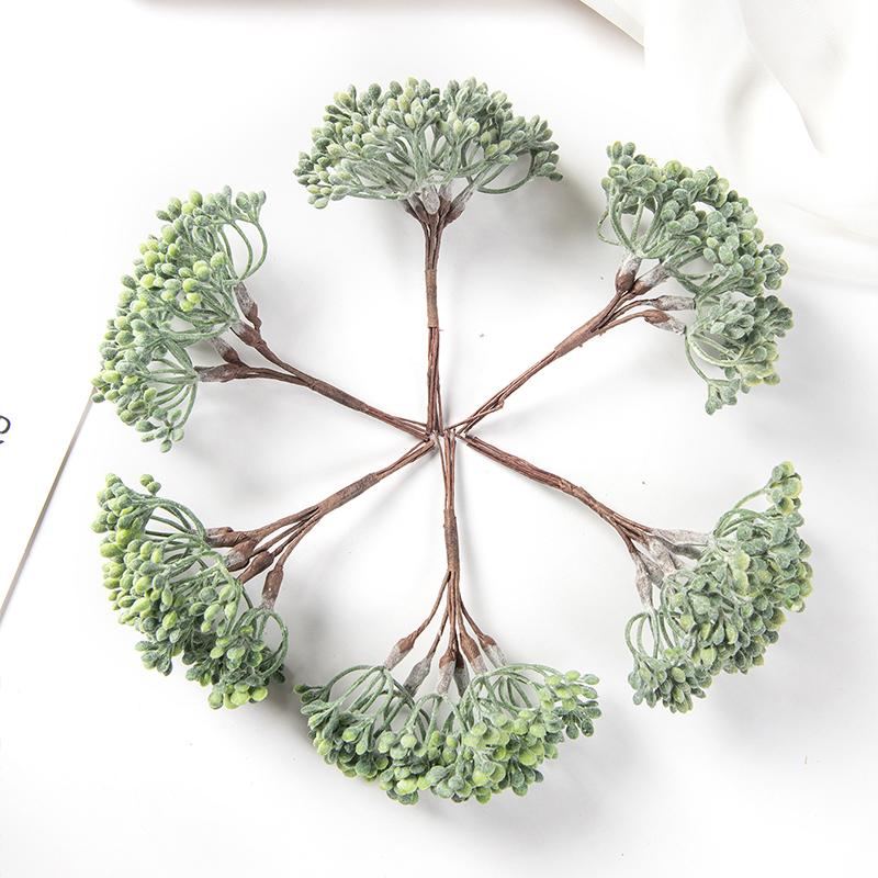 6pcs Artificial Plants Plastic Brooch Scrapbook Wedding Decorative Flowers Wreaths Diy Gifts Box Christmas Decorations for Home