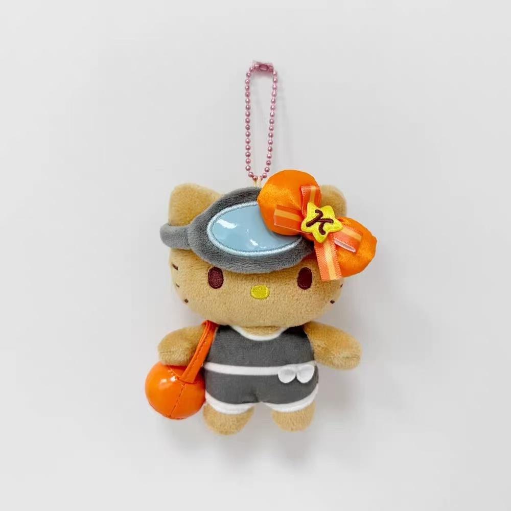 NEW Cartoon Plush Doll Keychain Black Skin Hello Kitty Stuffed Plushies Jeju Glasses Orange Bow KT cat bag Accessories