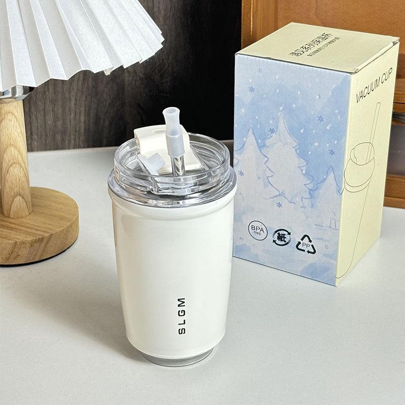 Simple White Stainless Steel Insulated Water Cup Portable Coffee Cup for White-collar Workers To Work Sealed and Leak-proof