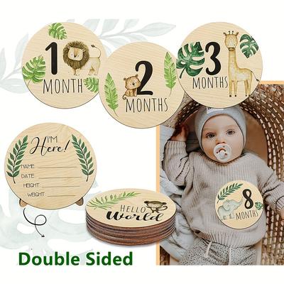 7KS Roztomilé Dřevěné Měsíční Milníkové Kartičky Pro Miminko S Oznámením, Dárky Pro Těhotné A Na Baby Shower Pro Kluky A Holčičky