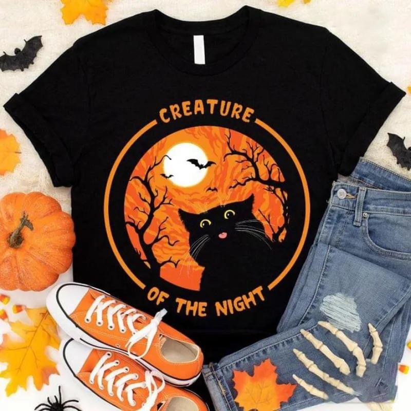 

Хелловін Мама Відьма Чорний Кіт Принт Футболка Жіноча Короткий Рукав Круглий Виріз Вільна Футболка Жіноча Футболка Топи Camisetas Mujer XXXL