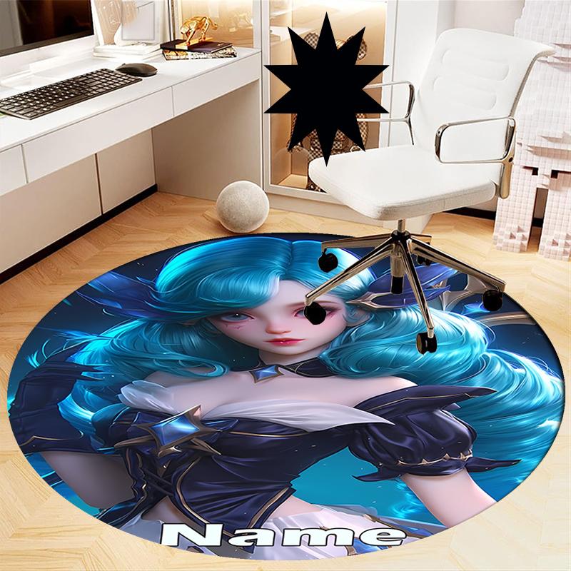 Custom Name League of Legends Printed Round Rug Carpet Chair Rug Area Rug Entryway Doormats,for Office Chair Living Room Bedroom Kitchen Room.