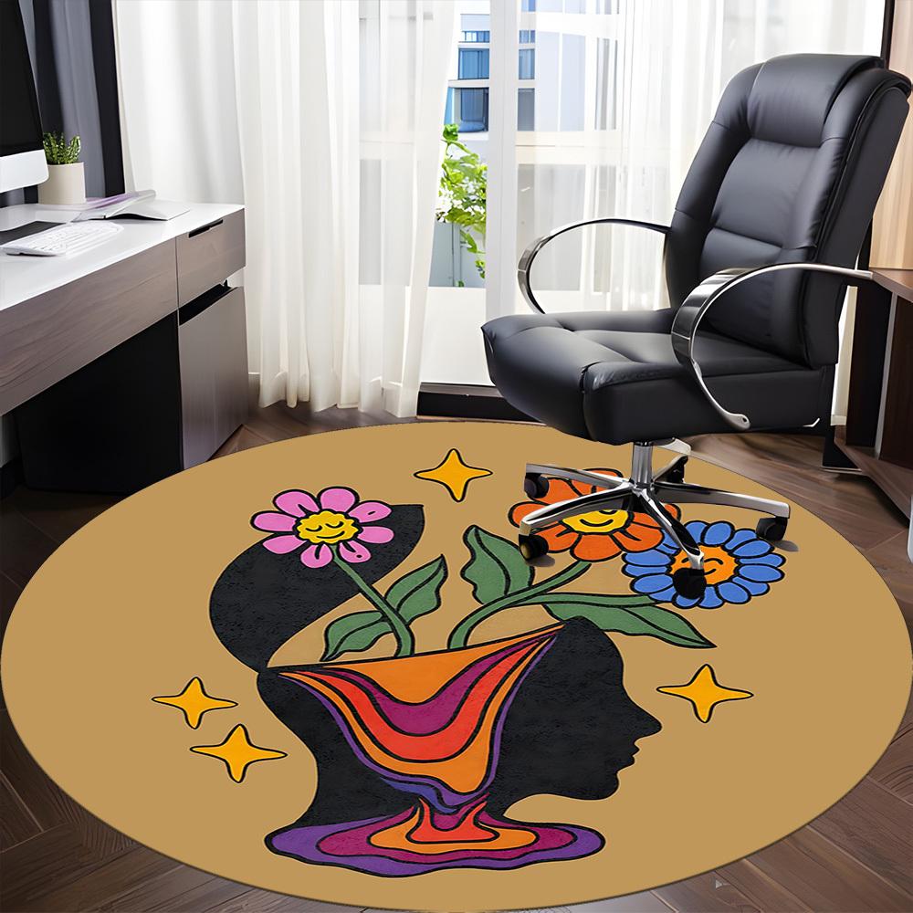 1pc Flower Power Office Round Area Rug,  Mat Suitable For Office, Under Office Chairs Bedroom Living Room Home Decor, Room Deco
