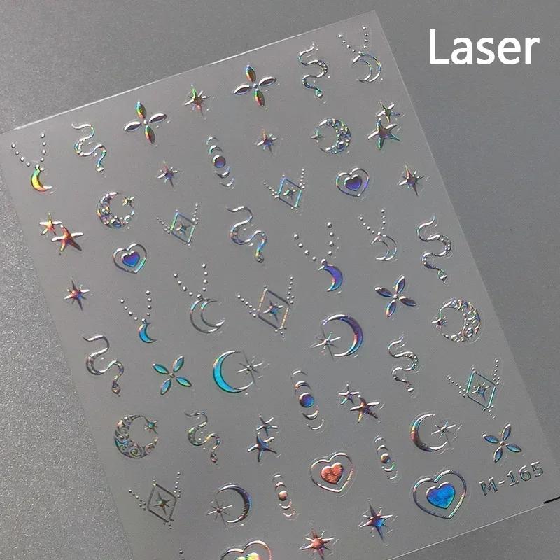 Gold Silver Love Star Moon Geometric Lines Necklace Stamping Retro Soft Self Adhesive Nail Art Sticker Manicure Decal