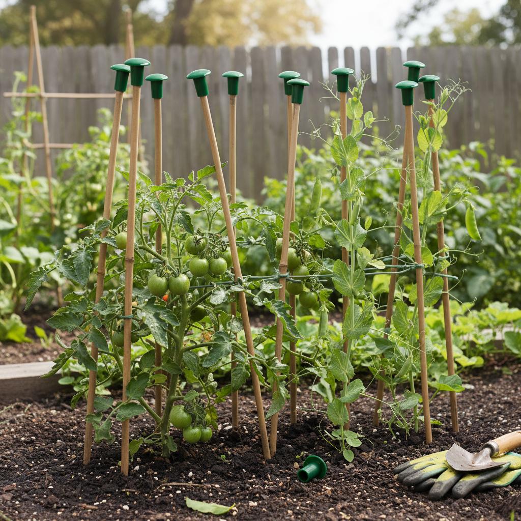 Garden Plant Support Sticks With Safety Caps For Vine And Bamboo Fixing Safe Edge-Protection