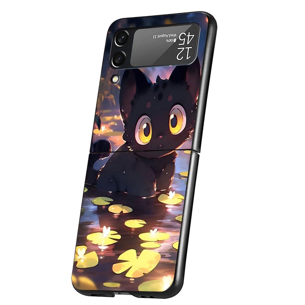 

Cartoon Cute Cat Fish Aesthetic Cover Phone Case For Samsung Galaxy Z Flip 7 6 5 4 3 5G Flip7 Flip6 Flip5 Flip4 Flip3 Black Fund Samsung Z Flip 6