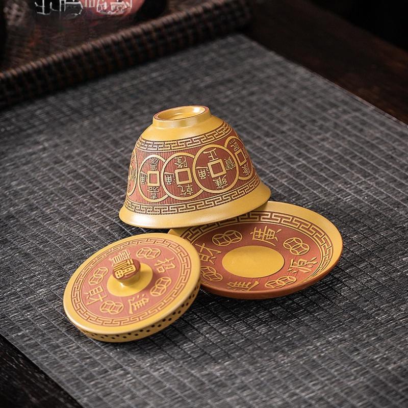 Clay Purple Pottery Gaiwan Ceramic Handmade Household Kung Fu Tea Set Tea Bowl Tea Cup Tea Maker Tea Ceremony