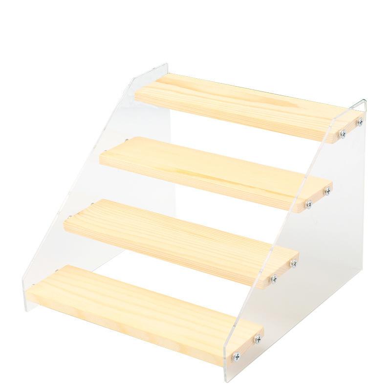Acrylic Tiered Display Storage Shelf 2-5 Layers Wooden Ladder Organizer for Figure Collectible Showcase Use