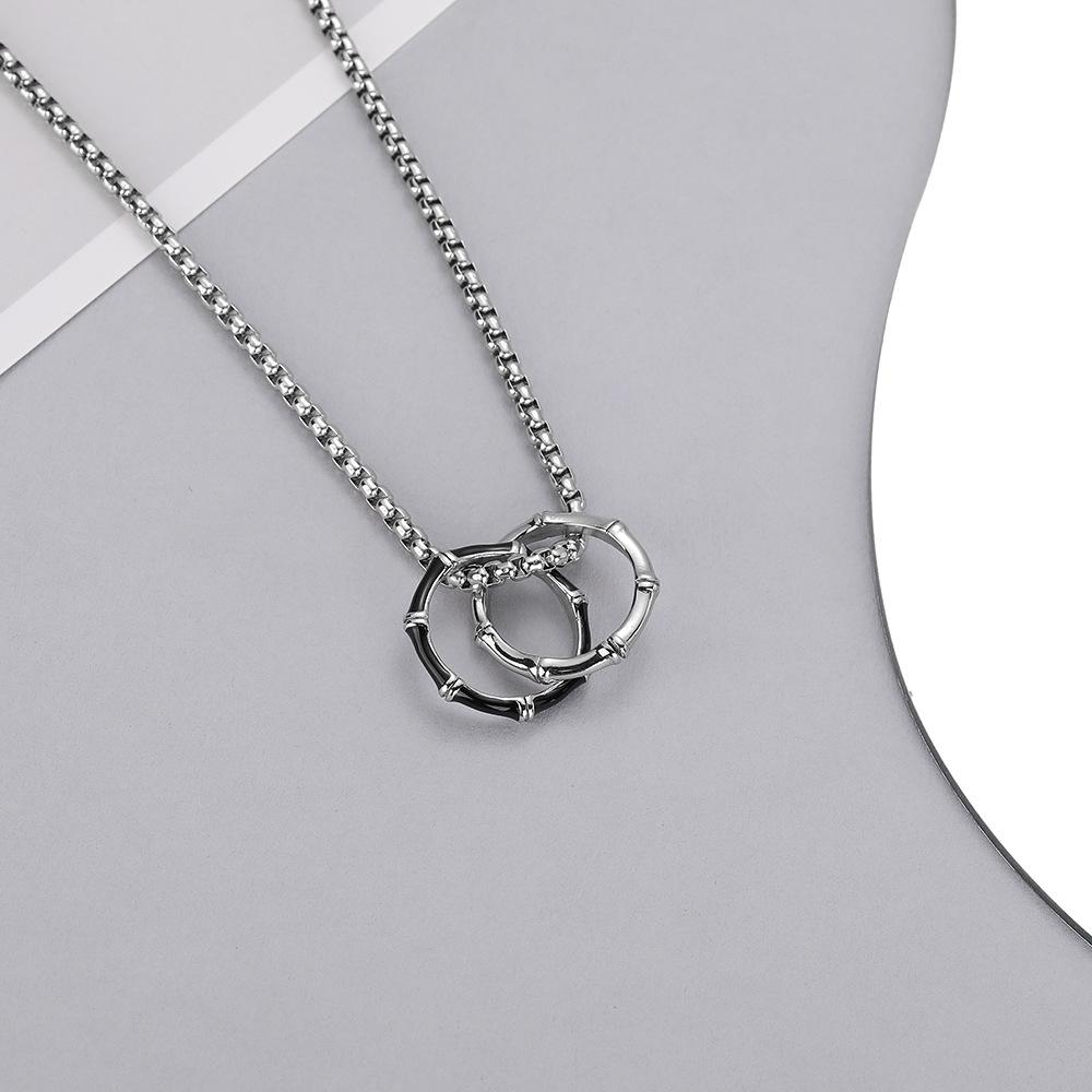 New Double Ring Bamboo Pendant Trendy Necklace High-end Feel Men's Niche Sweater Chain Clavicle Chain National Trend Ins Style
