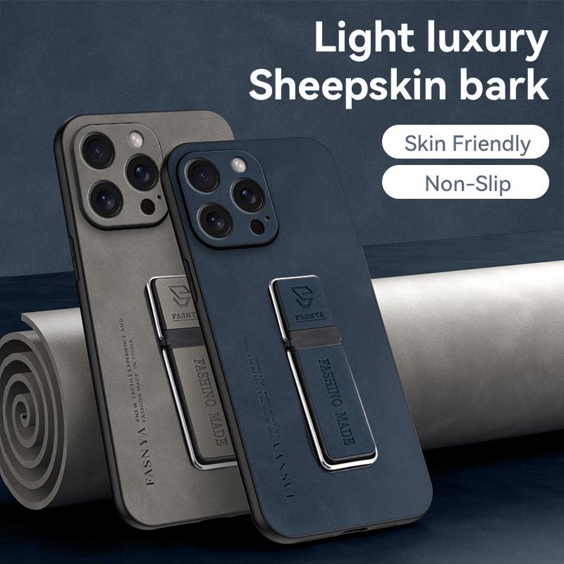 Schafsleder PU Lederhülle für iPhone 15 Pro Max 14 Plus 13 12 11 XR X 7 8 Plus SE 2022 Modehülle Weicher Rahmen Harte Rückseite Handyhalterung