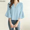 Blusa Casual Elegante da Donna con Scollo a V, Colore Unito, Manica 3/4, Vestibilità Larga