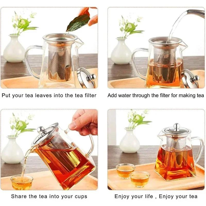 Tea Infusers 550/750/950ML Stainless Steel Infuser Bottle Heat Resistant Glass Teapot Household Teaware Tea Infuser Clear Kettle
