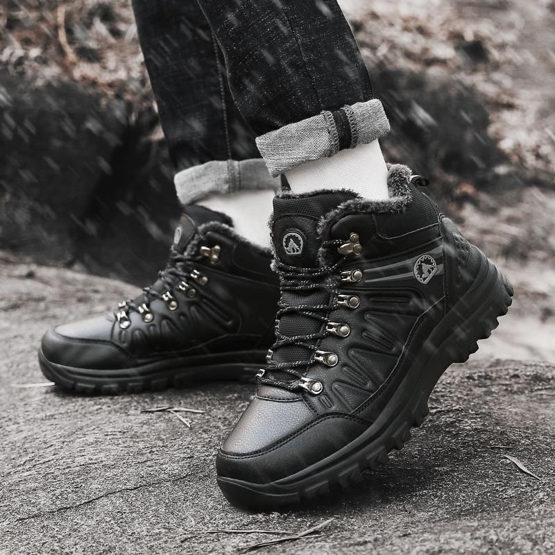 New high-top fleece cotton shoes, outdoor shoes, plus size black shoes, hiking shoes, off-road men