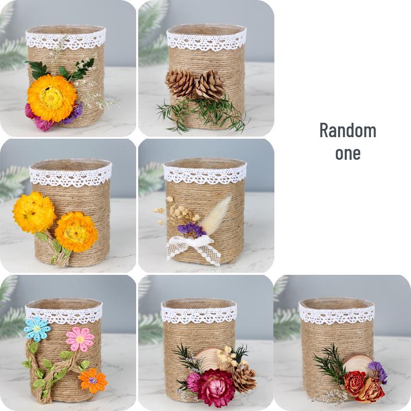 Handmade Jute Rope Pen Holder: DIY Material Kit for Flower Creation & Office Storage