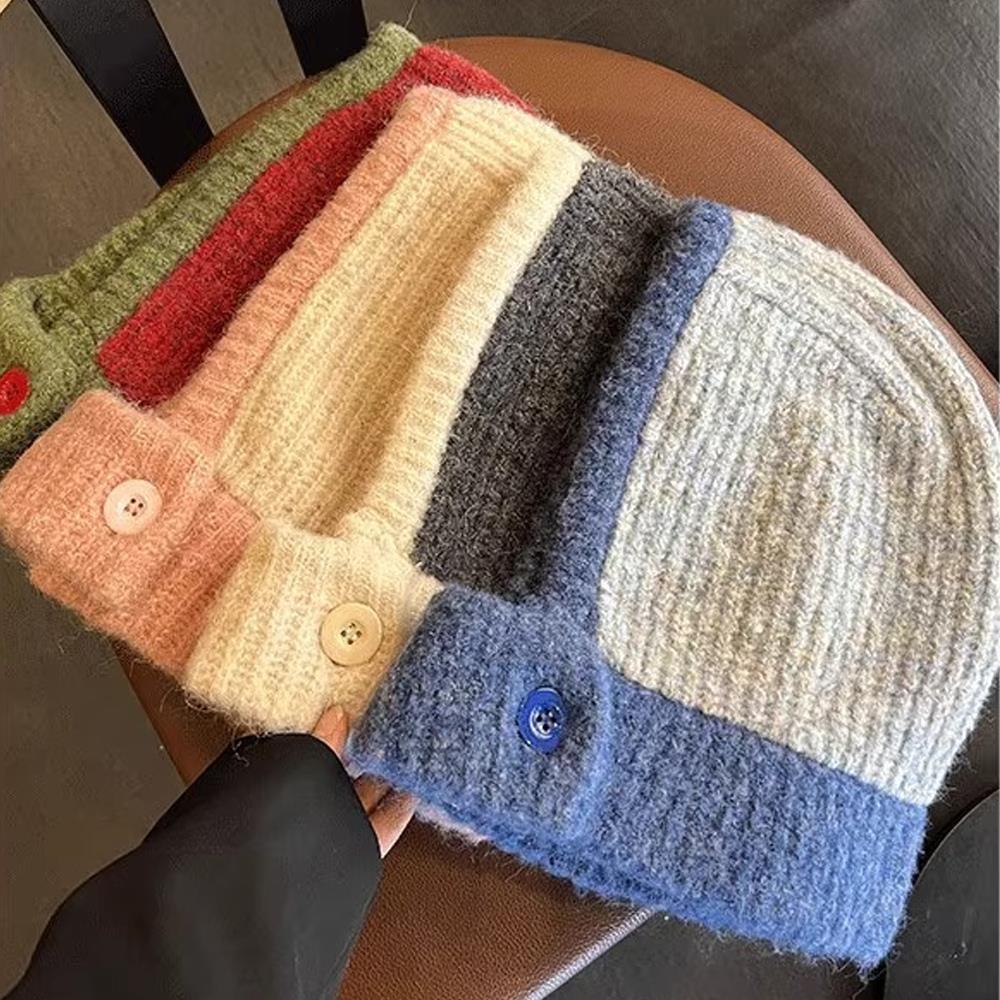 New Women Knitted Hat Balaclava Women‘s Winter Hood Warm Anti-Pilling Neck Collar Beanies CapLadies Windproof Earflaps Scarf Hat