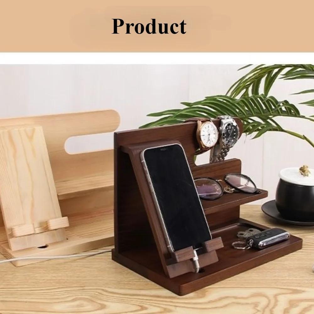 Solid Wood Phone Stand Desktop Creative Storage Rack Multifunctional Hanging Watch Glasses Key Accessories