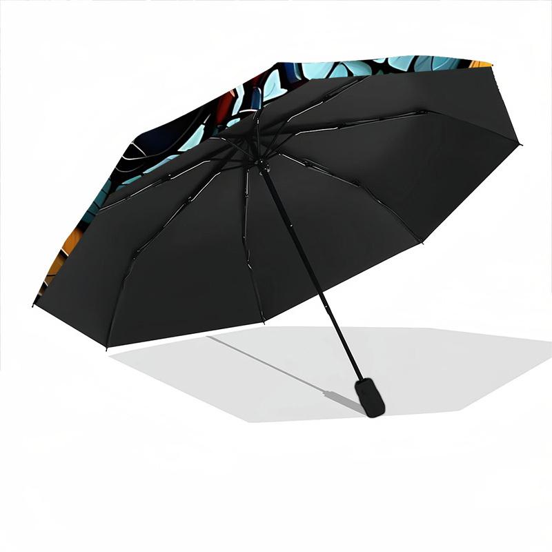 1pc Spider StainedGlass Automatic Folding Umbrella Compact Lightweight Travel Umbrella with 8-Rib Sturdy Frame, Windproof & Self085