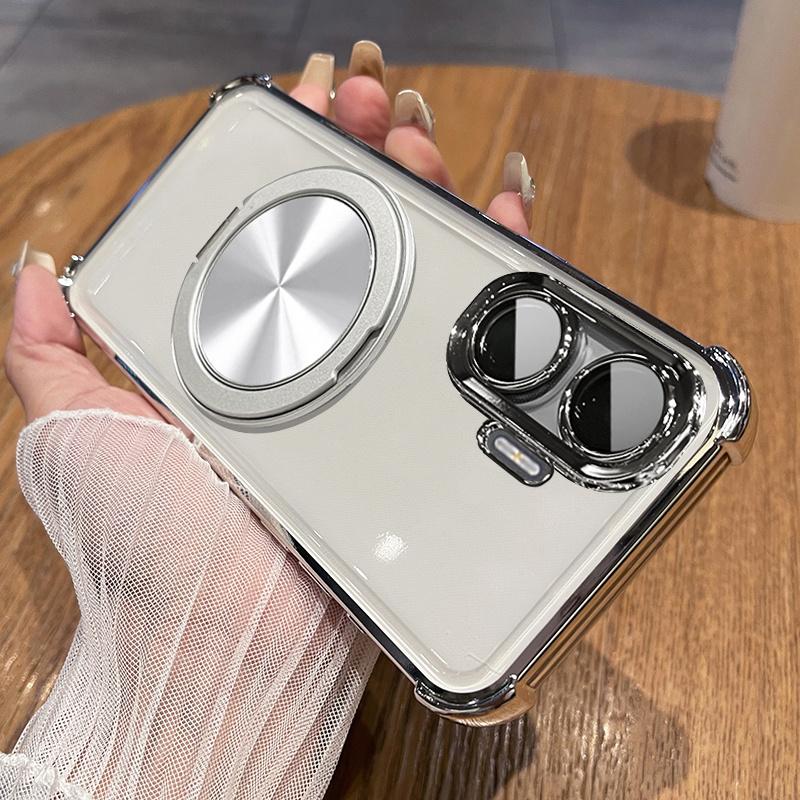 360 Degree Rotating Magnetic Bracket Phone Case For Xiaomi POCO F7 Ultra M7 Pro 4G 5G Clear Shockproof Plating Silicone Cover