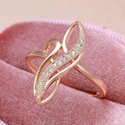 Elegante goldfarbene Twist-Zirkon-Ringe für Damen, Vintage-Mode, Hochzeitsschmuck