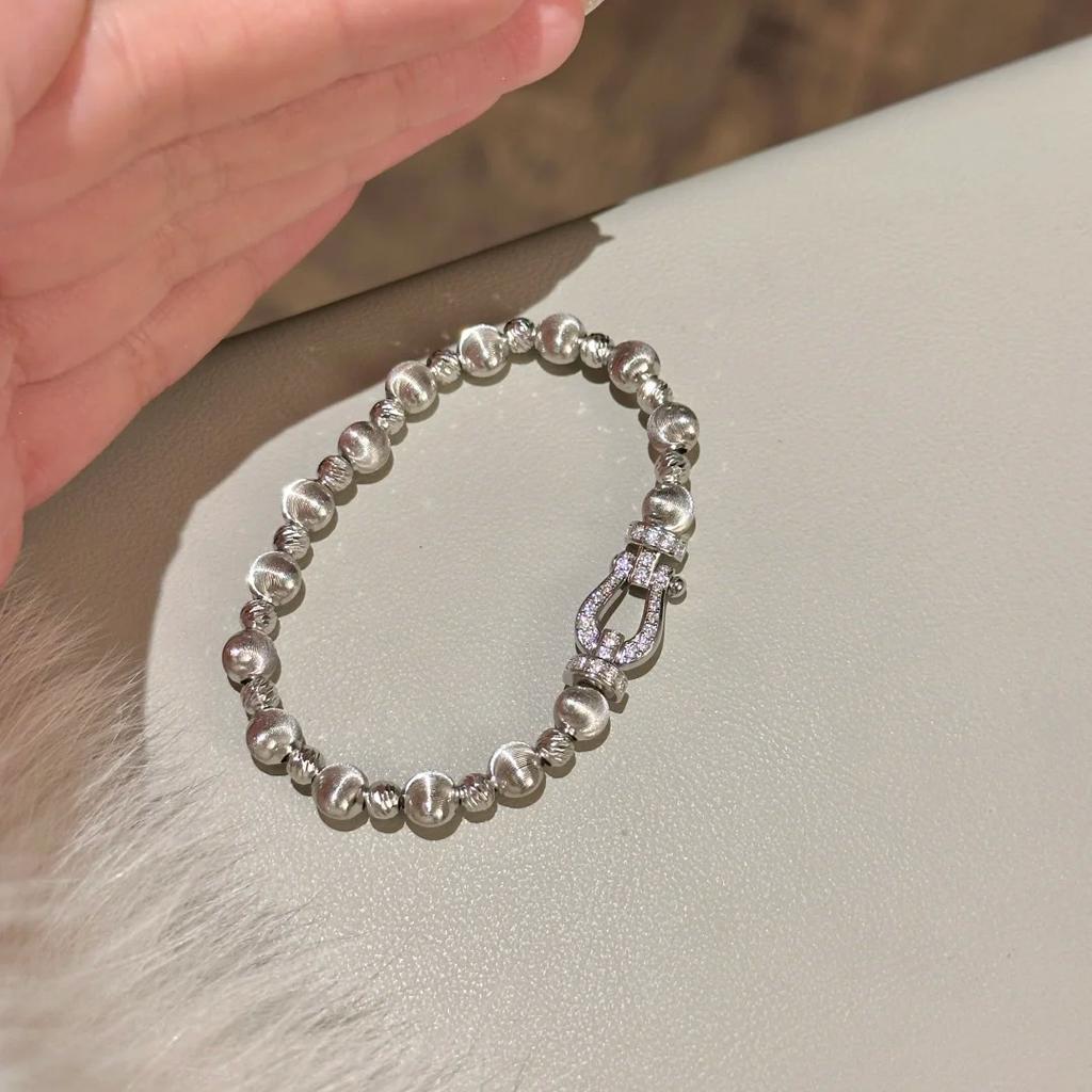 French Retro Diamond-Encrusted Cat'S Eye Horseshoe Buckle Bracelet Women'S Antique Niche High-End Elastic Rope Jewelry Bracelet