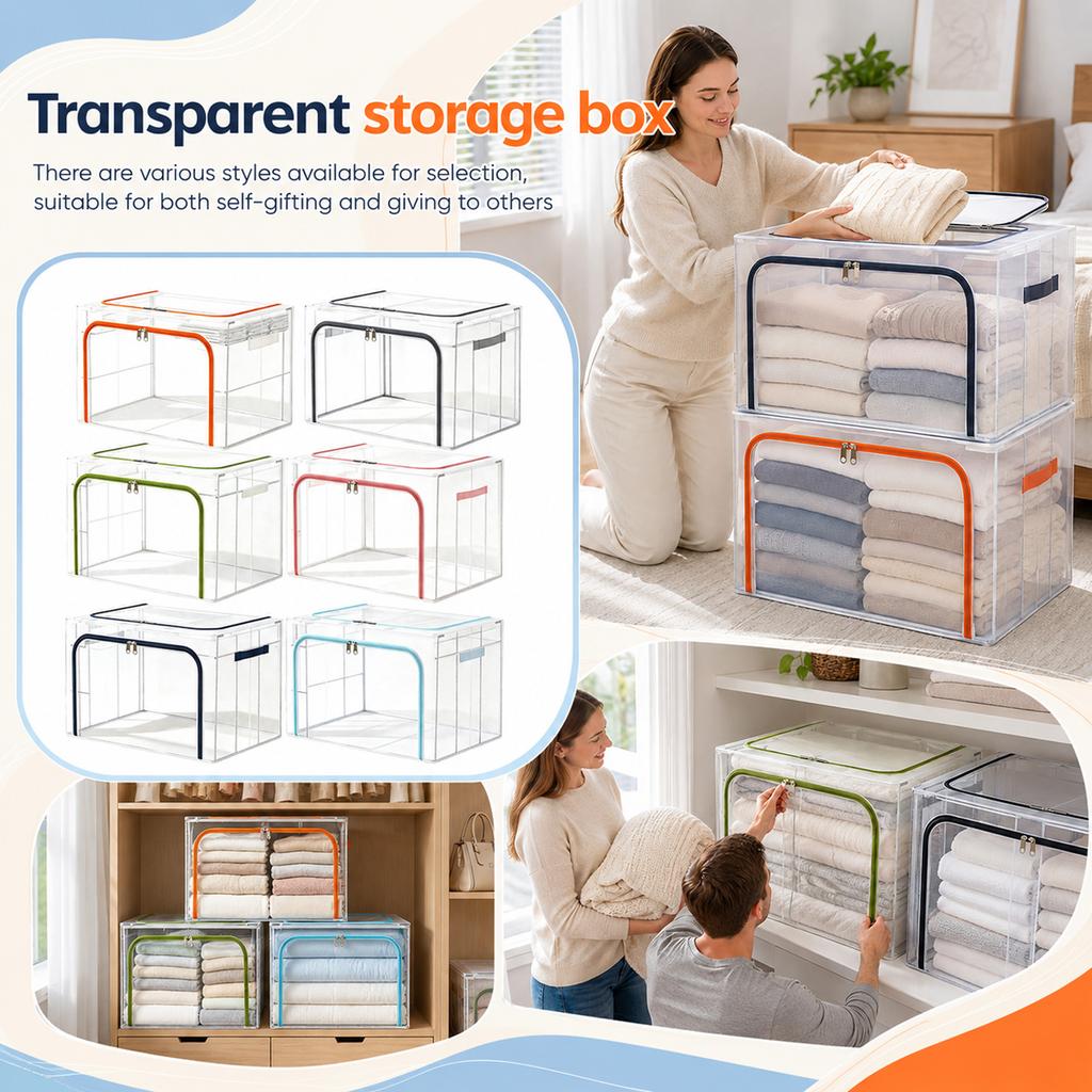 Clear Storage Box Large Capacity Foldable,- and for Home Closet - /66/80/110L