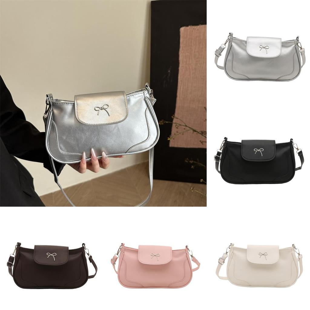 Shoulder Compact Pu Bag With Bow Decoration And Inner Layer For Commuting Daily