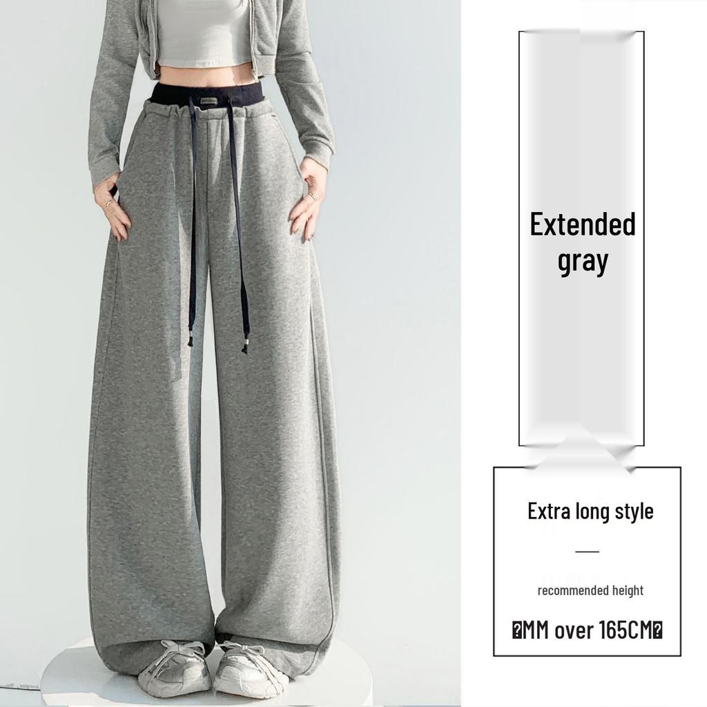 2026 Spring Color Block High-Waisted Cropped Wide-Leg Sweatpants for Women - Slimming & Casual Banana Two-Wear Long Pants