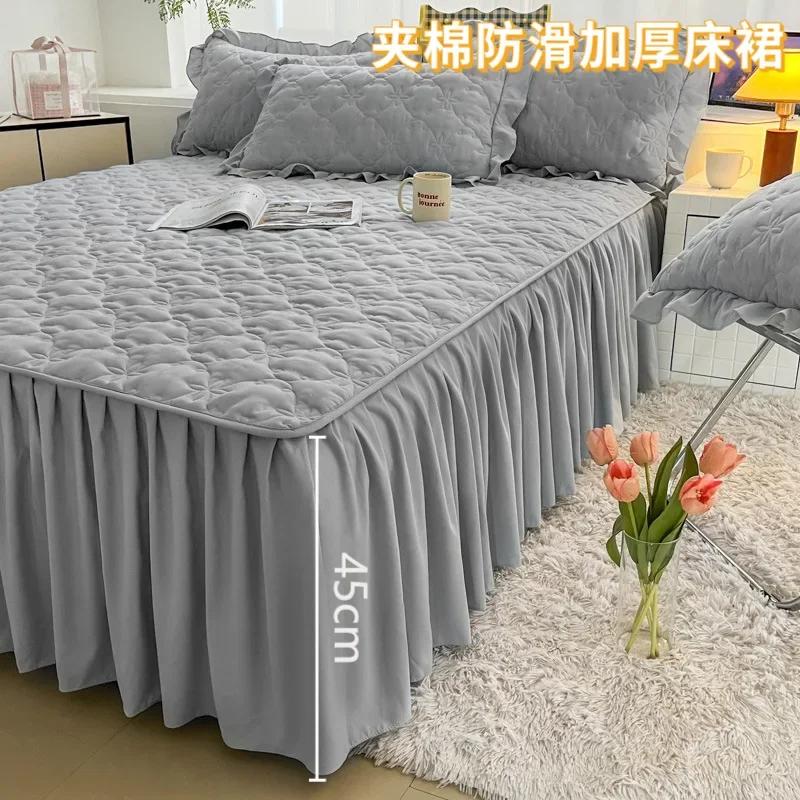 2024 neuer gepolsterter verdickter Bettrock einteilig rutschfest Bettüberwurf Schutzhülle Koreanische Spitze Bettrock maschinenwaschbar