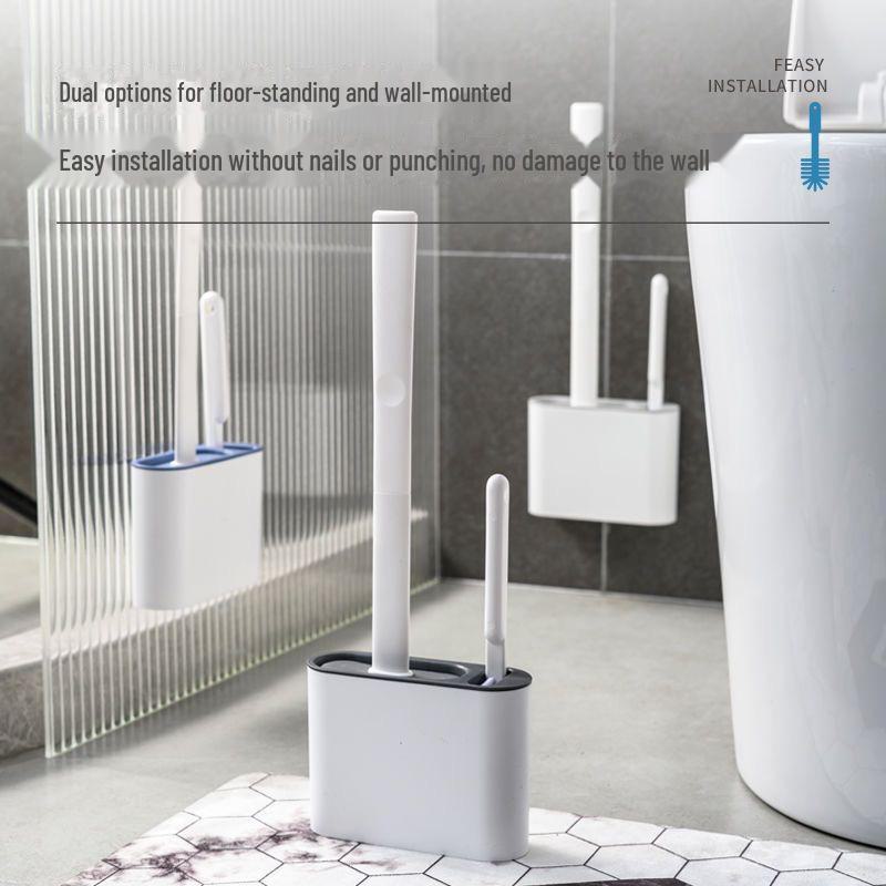 Silicone Wall-Mounted Toilet Cleaning Brush Set - No Dead Corners, Punch-Free, Long Handle