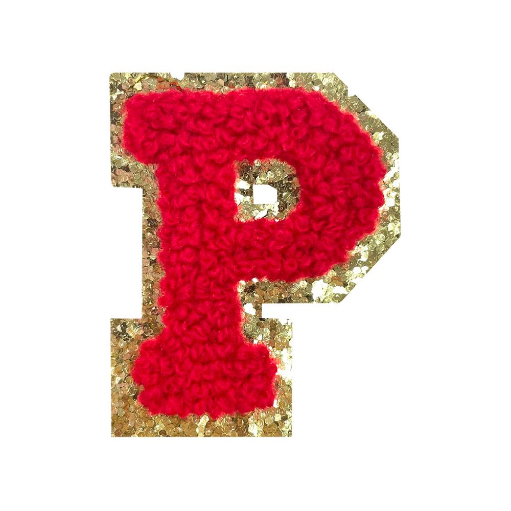 Red A-Z Chenille Embroidery Letter Patches, 5cm Self-Adhesive for DIY Clothing.