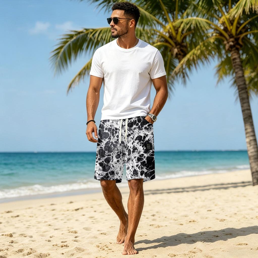 Men Casual Corduroy Drawstring Shorts Gradient Pattern Elastic Waistband Comfortable Fit Suitable for Everyday Wear