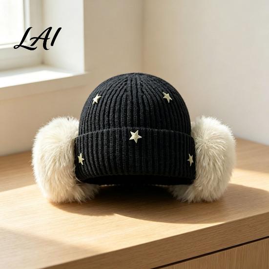 Stylish Daily Wear Cap Knitted Winter Hat with Ear Protection Elastic Thickened Plush Lined Casual Versatile Accessory Cap Soft Warm Windproof