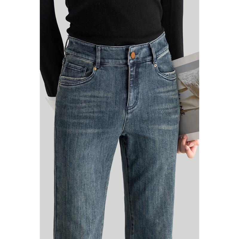 MengShuya Women's Retro Blue High-Waist Flared Jeans