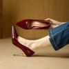 Thin heels high heels 2026 spring French patent leather glossy temperament pointed wedding shoes foot cover shallow mouth single shoes
