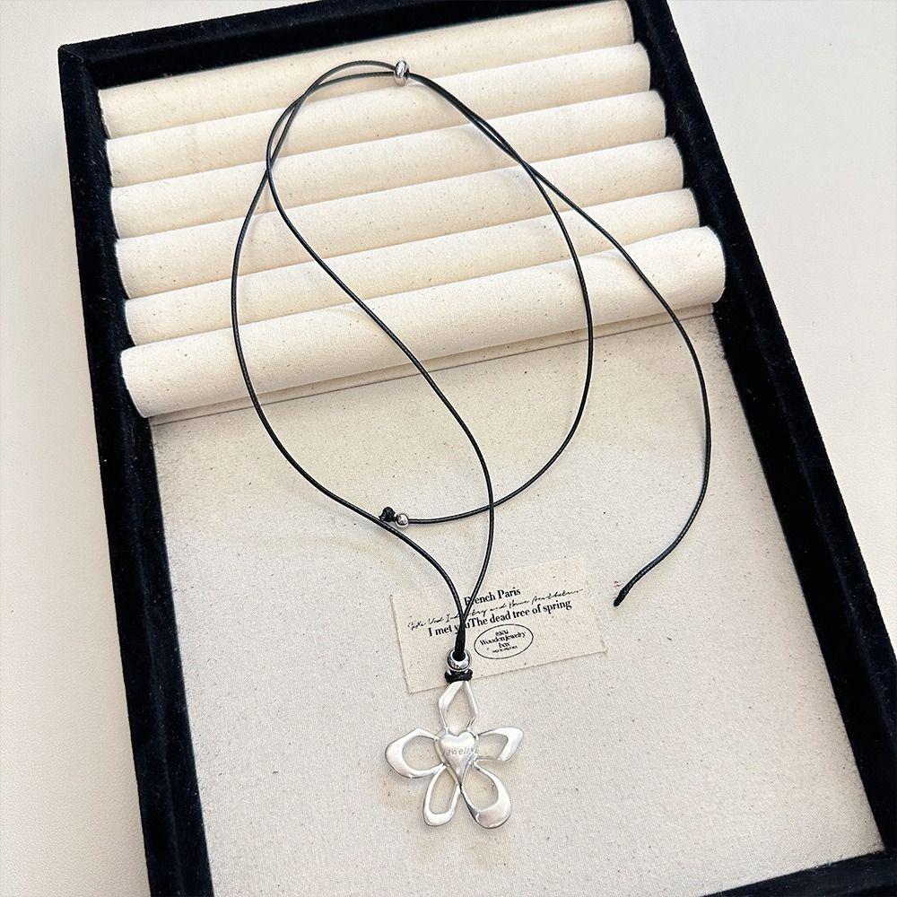 Řetězový kovový květinový náhrdelník Choker Řetízkový náhrdelník na svetr Temperamentní dlouhý řetízkový náhrdelník Dárek
