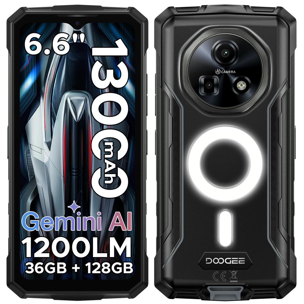 Doogee Fire 5 Ultra 4G Robustes Smartphone 1200LM Doppeltes Campinglicht 13000mAh 18W 36GB+128GB 6,6" HD+90Hz