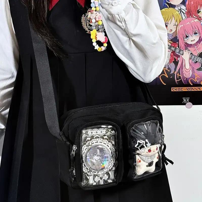New Harajuku Preppy Style Ulzzang Ita Bag Sweet and Cute Crossbody Bag Double Pocket with Badge Display Board Mini Shoulder Bag