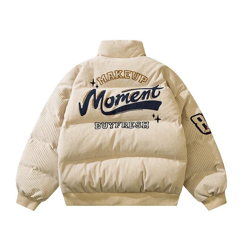 Men's Vintage Retro Embroidered Corduroy Jacket with Stand Collar – Cozy Outerwear for Couples