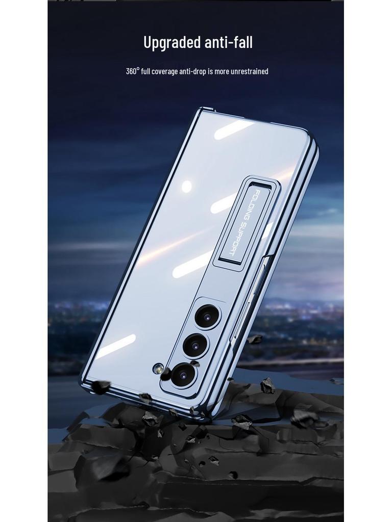 Samsung Z Fold5 Electroplated Transparent Case with Hinge Protection and Foldable Screen Bracket